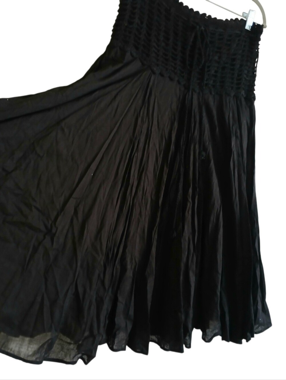CHAUDRY India 100% Cotton Crochet Waist Full Midi Skirt Women's S Black Boho